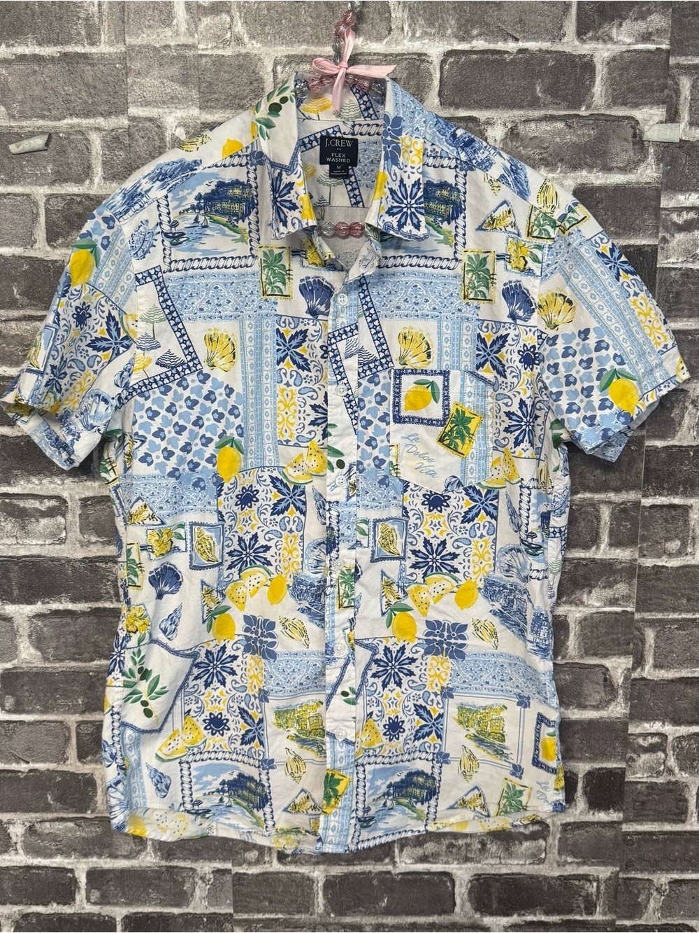 J. Crew Short-sleeve printed flex casual shirt white blue floral button down